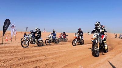Bikes tear through the sand during the UAE Desert Championship. Courtesy UAE Desert Championship