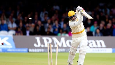 Virender Sehwag, in action with Rest of the World XI is bowled out by Brett Lee of MCC on Saturday at the Lord's Bicentenary match. Sehwag made 22 runs from 24 balls in the loss. Ben Hoskins / Getty Images