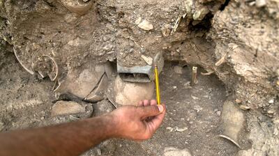 The first uncovered part of the site contains bones, pottery and vessels made of stone. Reem Mohammed / The National