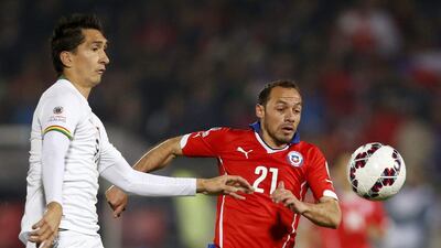 Chilean midfielder Marcelo Diaz, right, agrees that ‘Chile were the best team in the group stage, but that’s over now’. They face Uruguay at Santiago tonight. Carlos Succo / EPA