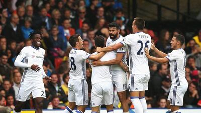 Diego Costa of Chelsea celebrates scoring Watford last week. Steve Bardens / Getty