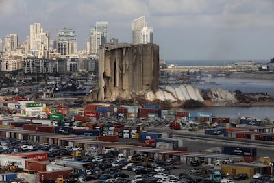 The collapsed northern section of the silos in the Port of Beirut on August 23, 2022. Getty Images