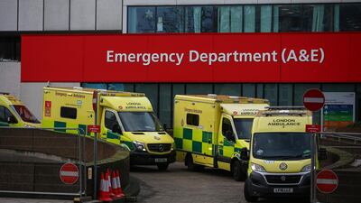 Ambulances parked outside the St Thomas' Hospital emergency department in London. Getty Images