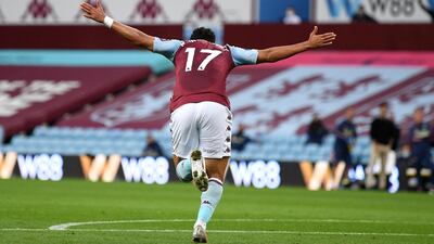 Aston Villa's Trezeguet celebrates after scoring the goal against Arsenal. AP