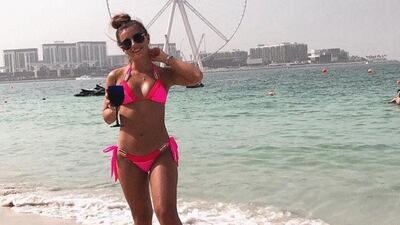 Love Island's Dani Dyer poses with a Bluewaters Island and Ain Dubai backdrop on January 23. Instagram / Dani Dyer
