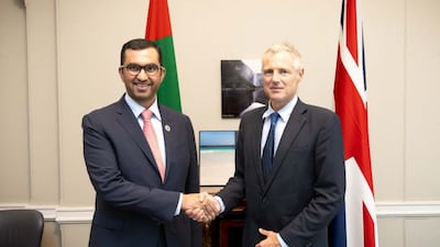 Dr Sultan Al Jaber, UAE Minister of Industry and Advanced Technology and Cop28 President-designate, and Zac Goldsmith. Photo: Cop28 UAE