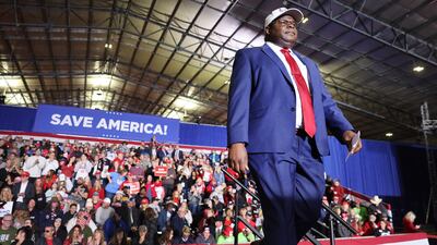 John Gibbs, a candidate for congress in Michigan, speaks at a rally hosted by Donald Trump. AFP