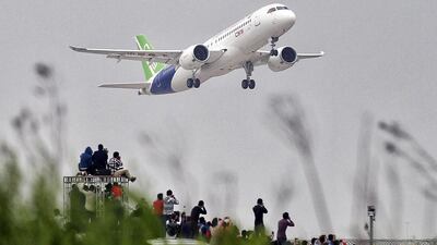 The first flight of the Comac C919 from Pudong International Airport in Shanghai, China. Ning De / EPA