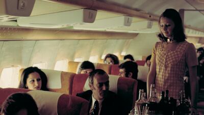A Middle East Airlines – Air Liban flight attendant serves passengers in the 1960s. Photo: Middle East Airlines – Air Liban