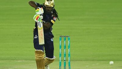 Quetta Gladiators' Chris Gayle bats at the National Stadium in Karachi. AFP