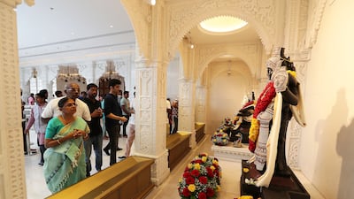 Worshippers at the Hindu Temple in Dubai