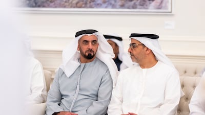 Sheikh Saif bin Zayed, Deputy Prime Minister and Minister of Interior, with Sheikh Hamed bin Zayed at the meeting