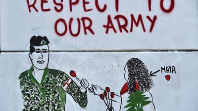 A wall with graffiti is seen during ongoing anti-government in Beirut, Lebanon. EPA