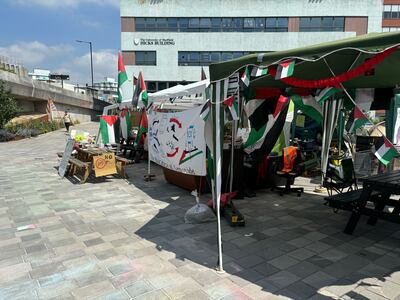 A student camp for Gaza at the University of Sheffield. Lemma Shehadi / The National