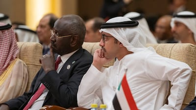 Sheikh Abdullah and Mohamed Salem Ould Merzoug, Minister of Foreign Affairs of Mauritania.