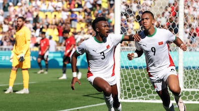 Morocco Soufiane Rahimi celebrates with Akram Nakach after scoring the opening goal. AFP