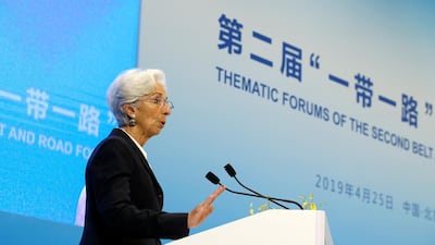 International Monetary Fund (IMF) Managing Director Christine Lagarde attends he second Belt and Road Forum for international cooperation in Beijing, China, April 25, 2019. REUTERS/Jason Lee