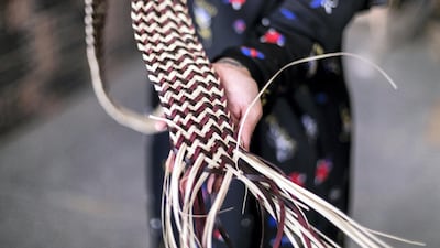 She worked with a Bedouin woman at Sharjah Heritage Institute to produce a braided textile using palm leaves and camel leather
