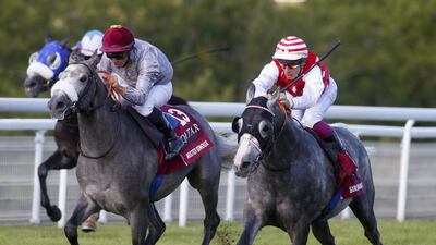 Sir Bani Yas and jockey Jean-Bernard Eyquem,right, winning Qatar International Stakes at Goodwood back on August 1. They could not find that form on October 4 at Longchamp. Dan Abraham / racingfotos.com