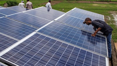 A solar grid in India. The Rockefeller Foundation has funded 200 small solar grids to generate power for remote Indian villages. Bloomberg