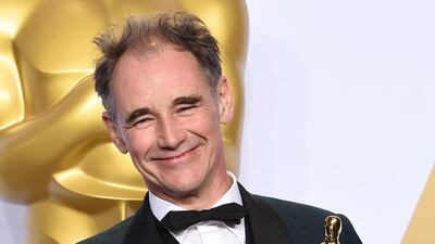 Mark Rylance poses with his Oscar for Best Supporting Actor for Bridge of Spies in the press room during the 88th Oscars in Hollywood. Frederic J Brown / AFP photo