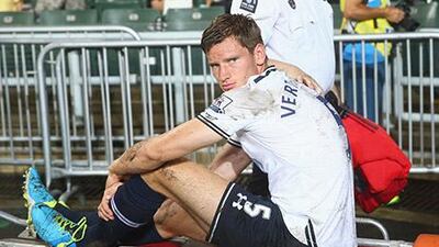 Jan Vertonghen, the Tottenham defender, suffered an ankle injury due to the swamp-like pitch at the Hong Kong Stadium pitch during a pre-season tournament in July. Robert Cianflone / Getty Images