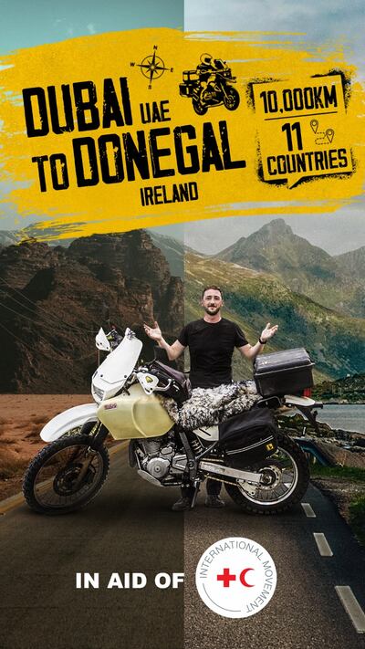 Evan Bourke is travelling from Dubai to his home county of Donegal in Ireland on his motorbike to raise money for charity. Photo: Evan Bourke