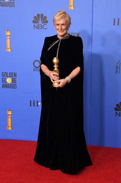 Glenn Close with her Golden Globe award for Best Actress in a Motion Picture – Drama for 'The Wife'. AFP