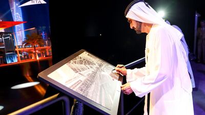 Sheikh Mohammed bin Rashid, Vice President and Ruler of Dubai, checks on the construction progress of the Dubai Metro expo station. Wam
