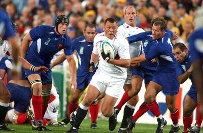 England's 2003 World Cup winning hooker Steve Thompson (holding the ball) is involved in a lawsuit against the game's authorities. EPA