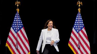 Ms Harris holds a campaign rally in Savannah, Georgia. Reuters