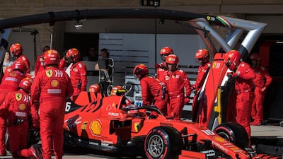 Ferrari driver Charles Leclerc leaves the pits during the US Grand Prix, where he struggled to finish in fourth place. AP