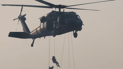 Members of the UAE Armed Forces perform military drills during the "Union Fortress 6" military parade in Al Hamra, Ras al Khaimah, UAE. Reuters