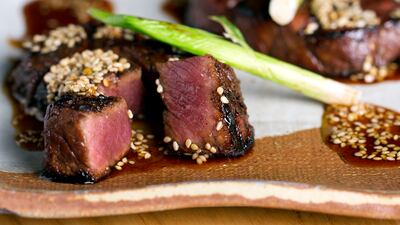 Spicy beef tenderloin with sesame, red chilli and sweet soy