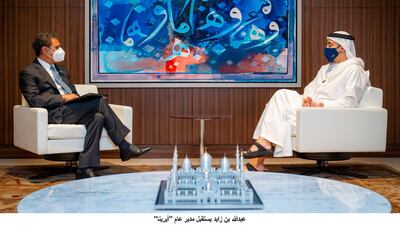 Sheikh Abdullah bin Zayed, Minister of Foreign Affairs and International Co-operation, met Francesco La Camera, the director-general of the International Renewable Energy Agency on Wednesday. WAM