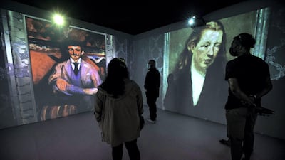 Inside an art installation by the Theatre of Digital Art at the World Art Dubai. Leslie Pableo / The National