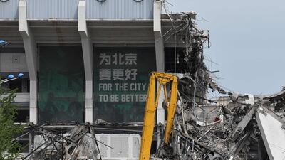 A partially demolished section of the grandstand. AFP