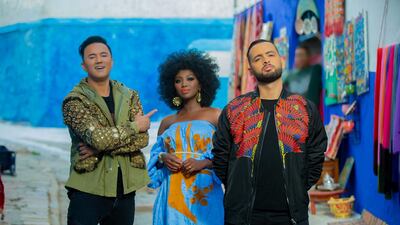 The ‘We Love Africa’ team includes, from left, RedOne, Inna Modja and Aminux. Courtesy RedOne Productions
