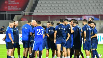 Syria's national team attends a training session at Sharjah Stadium. AFP