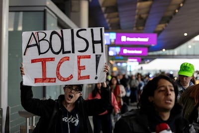 Anti-ICE protesters at O’Hare International Airport in Chicago. Reuters