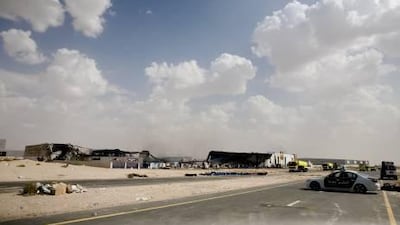 Smoke issues from the chemical warehouse at Dubai Investment Park 2 yesterday. There were also warnings of chemicals seeping from the building.