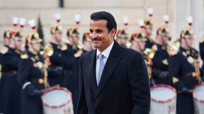 Sheikh Tamim arrives for his official visit. AFP