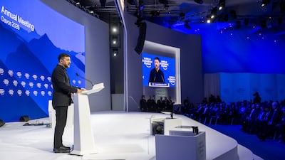 Ukrainian President Volodymyr Zelenskyy addresses the WEF gathering at Davos. EPA