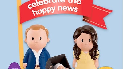 The HappyLand Royal Baby Set, featuring dolls in the shape of Prince William and Kate Middleton, with their little baby in a pram, costs Dh59 and is a special edition item.