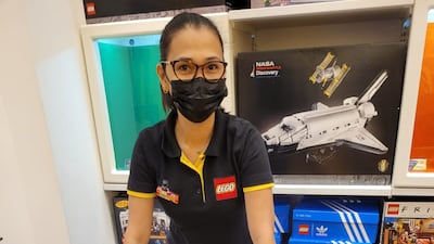Suzette Caalam with the Titanic set, which was the most popular item during Eid at the Lego store in Dubai Mall.