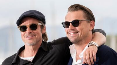 Brad Pitt and Leonardo DiCaprio at the photo call for 'Once Upon a Time in Hollywood' at the Cannes Film Festival on May 22, 2019. AP