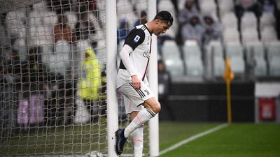 Juventus forward Cristiano Ronaldo reacts during the match after missing a chance. AFP