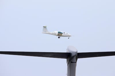 An Airbus E-Fan electric aircraft flying at Paris Air Show. Bloomberg