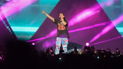 US dj Steve Aoki on stage at Jeddah World Fest / AFP / AMER HILABI