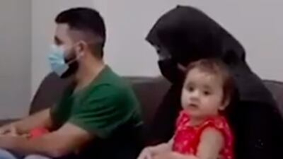 Muhammad Aamir Dawood, 3, with his family at Emirates Humanitarian City in Abu Dhabi. The child will be taken to the US for cancer treatment. Photo: Wam